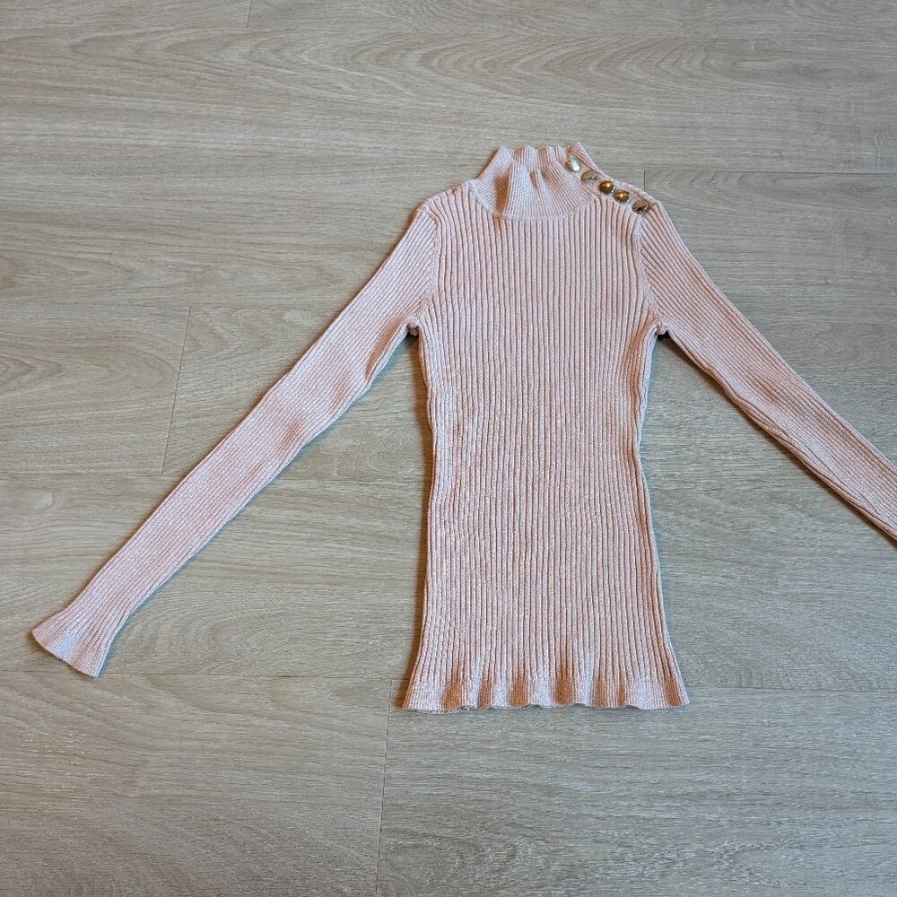 INC International Concepts light pink gold glitter sweater metallic buttons
